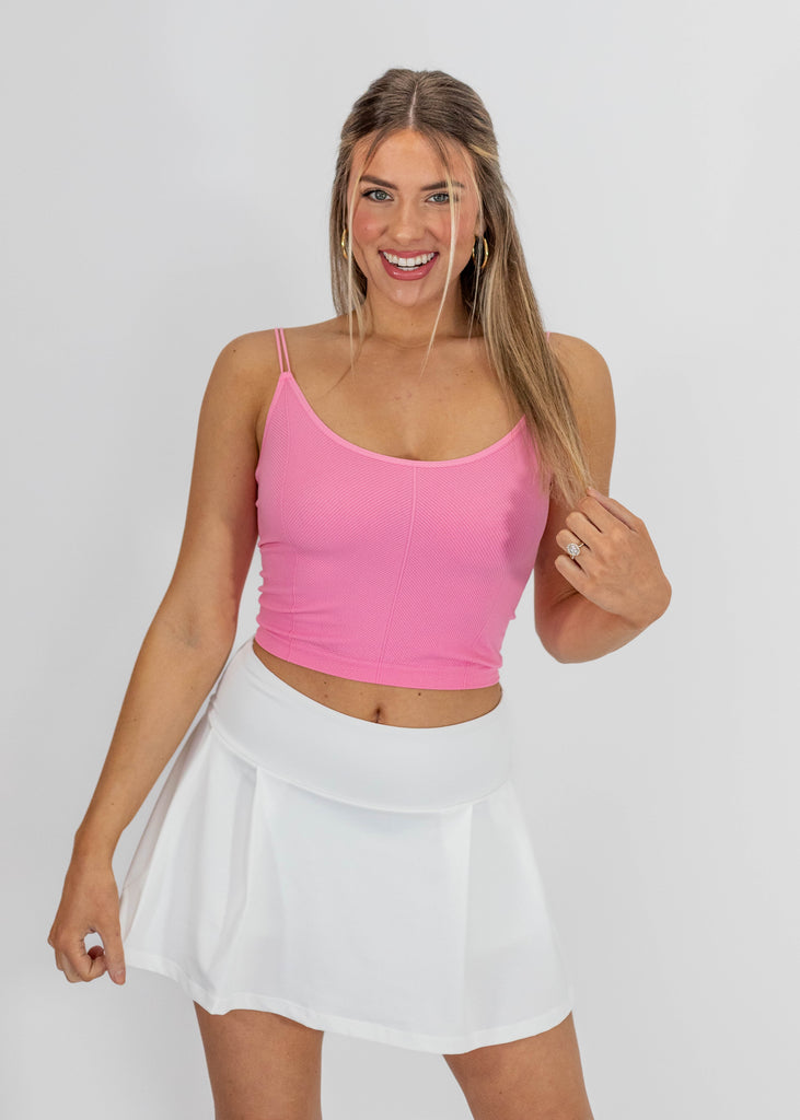 pink ribbed stretchy cropped tank
