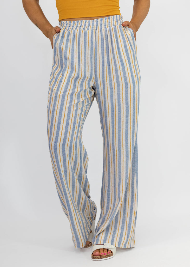 blue/yellow striped flowy summer pants
