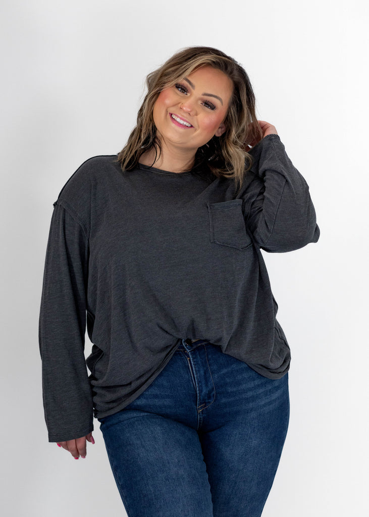 charcoal gray loose fit long sleeve