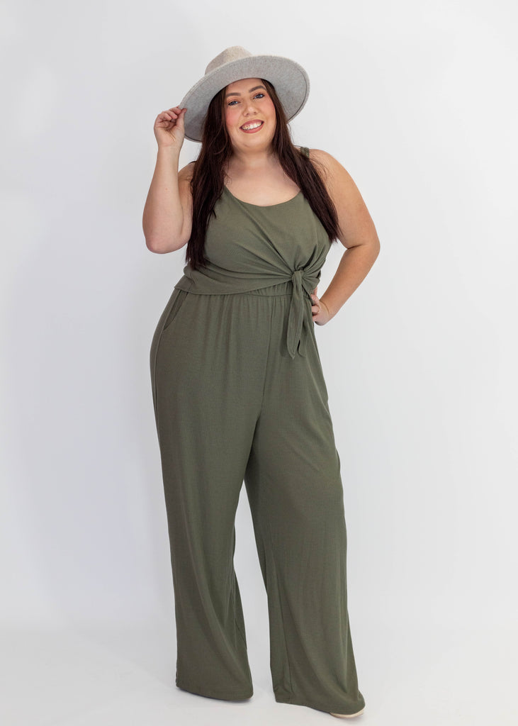 olive green ribbed jumpsuit