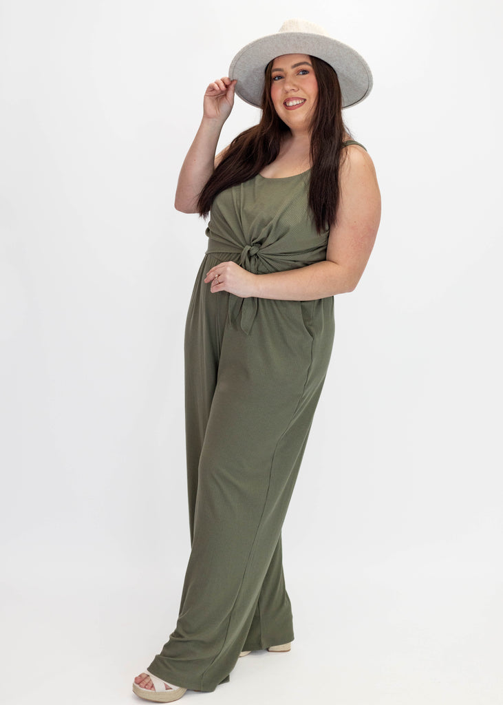 olive green ribbed jumpsuit