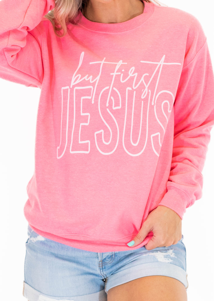 bright pink graphic print sweatshirt