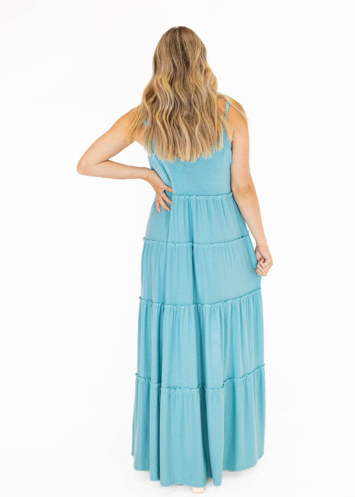 blue maxi flowy dress