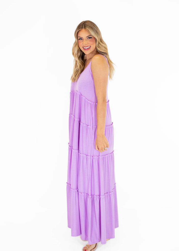 purple maxi flowy dress