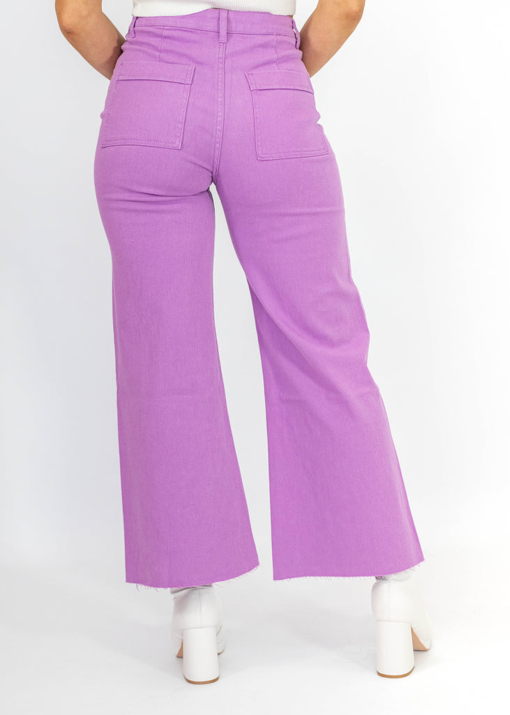 purple high rise wide leg jeans
