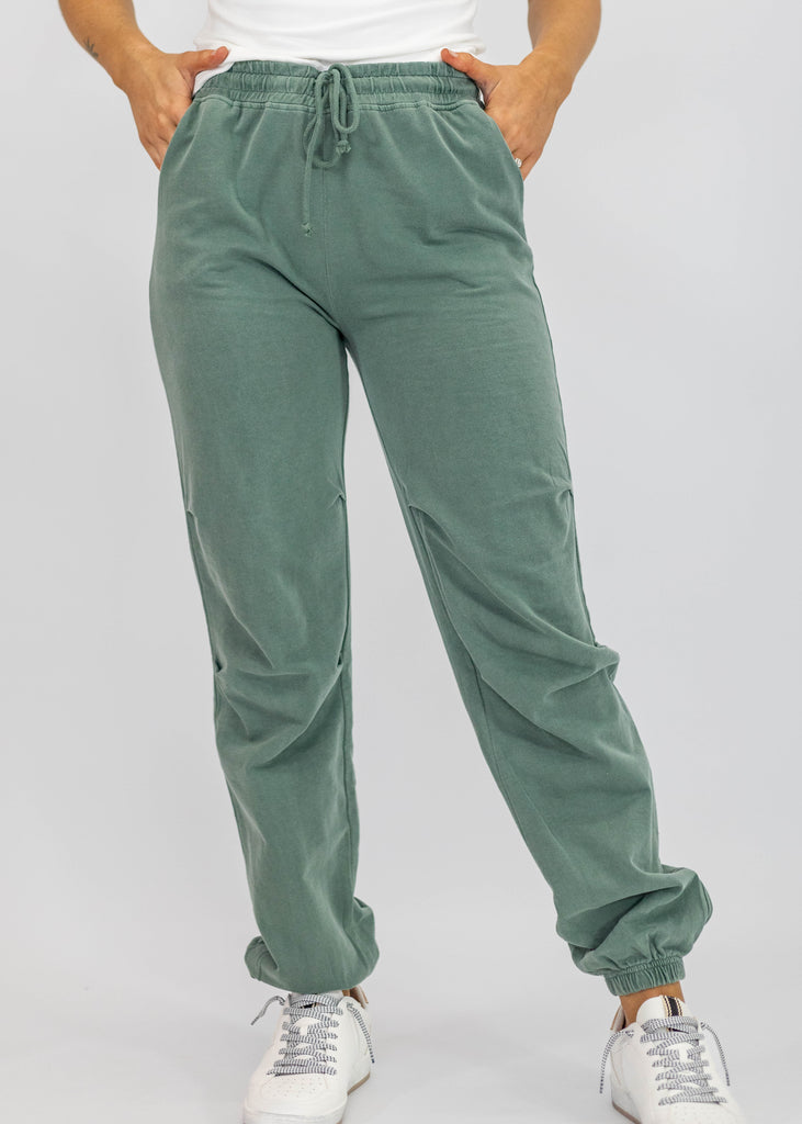 elastic waist and bottoms, tie string, eucalyptus green, comfortable